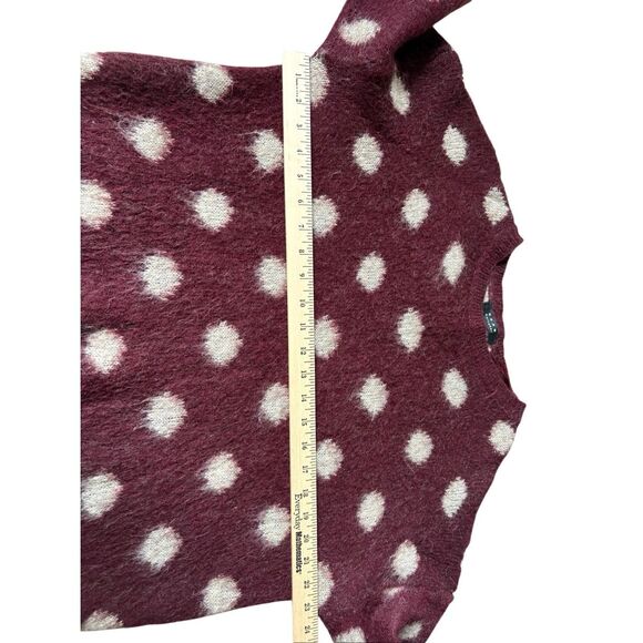Koan Knitwear Pullover Sweater Large L Mohair Wool Blend Burgundy Red Cream Dot - Picture 7 of 8